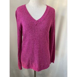 Croft & Barrow Pink Fuzzy Soft Long Sleeve Ribbed V-Neck Sweater